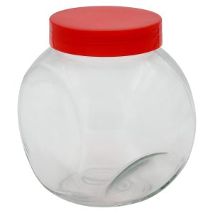 Βάζο αποθήκευσης γυάλινο 1700 ml 15Χ11Χ16 εκ. με πλαστικό καπάκι κόκκινο - KESKOR 65061-3